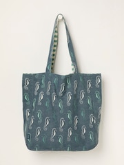FatFace Blue Seahorse Reversible 100% Cotton Tote Bag - Image 1 of 2