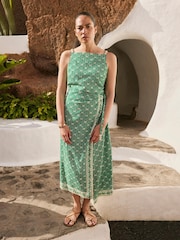 Mint Velvet Green Linen Blend Printed Midi Dress - Image 1 of 8