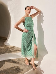 Mint Velvet Green Linen Blend Printed Midi Dress - Image 2 of 8