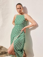 Mint Velvet Green Linen Blend Printed Midi Dress - Image 3 of 8