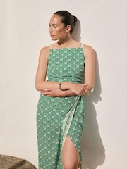 Mint Velvet Green Linen Blend Printed Midi Dress - Image 4 of 8