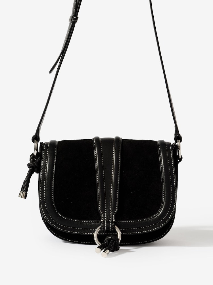 Mint Velvet Black Harper Suede Saddle Bag - Image 2 of 4 Mint Velvet Black Harper Suede Saddle Bag - Image 2 of 4