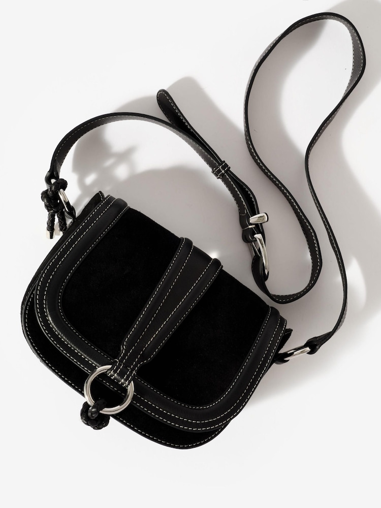 Mint Velvet Black Harper Suede Saddle Bag - Image 4 of 4 Mint Velvet Black Harper Suede Saddle Bag - Image 4 of 4