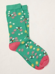 FatFace Green Floral Bee Socks - Image 1 of 2