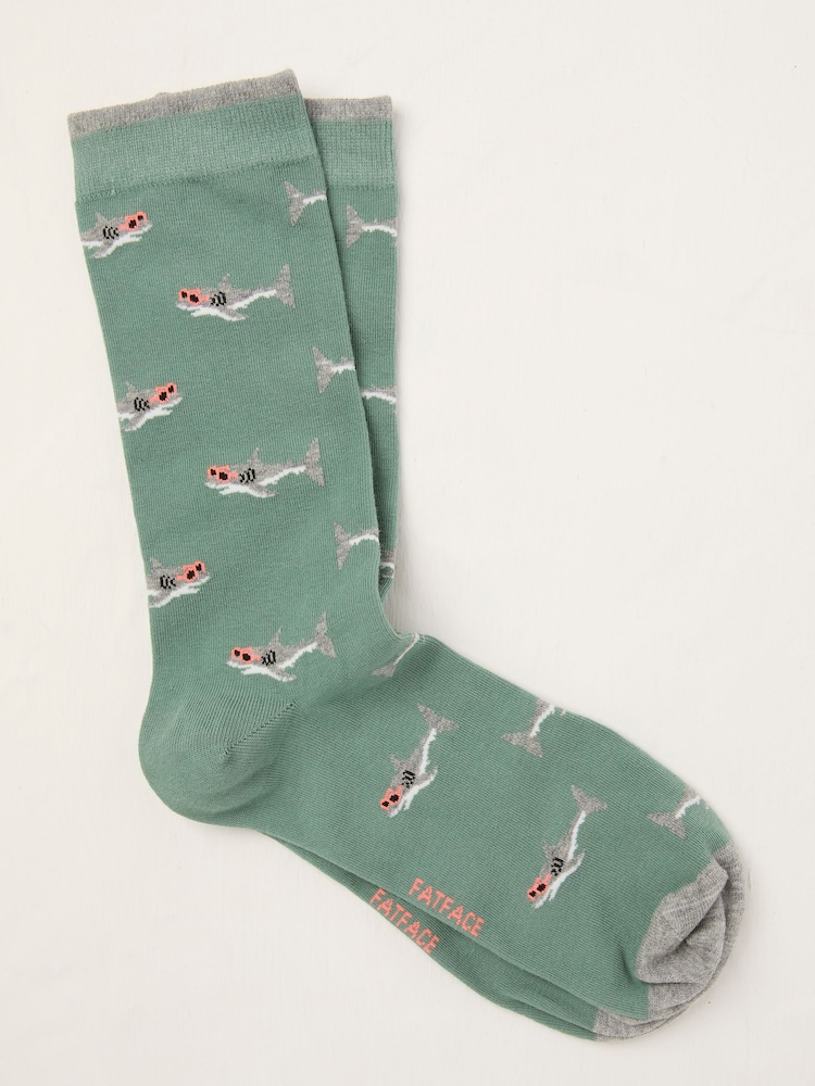 FatFace Green Shark Socks - Image 1 of 2