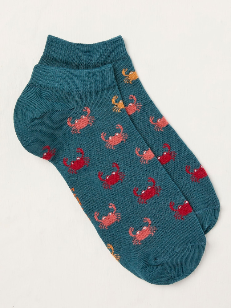 FatFace Teal Blue Crab Trainer Socks - Image 1 of 2
