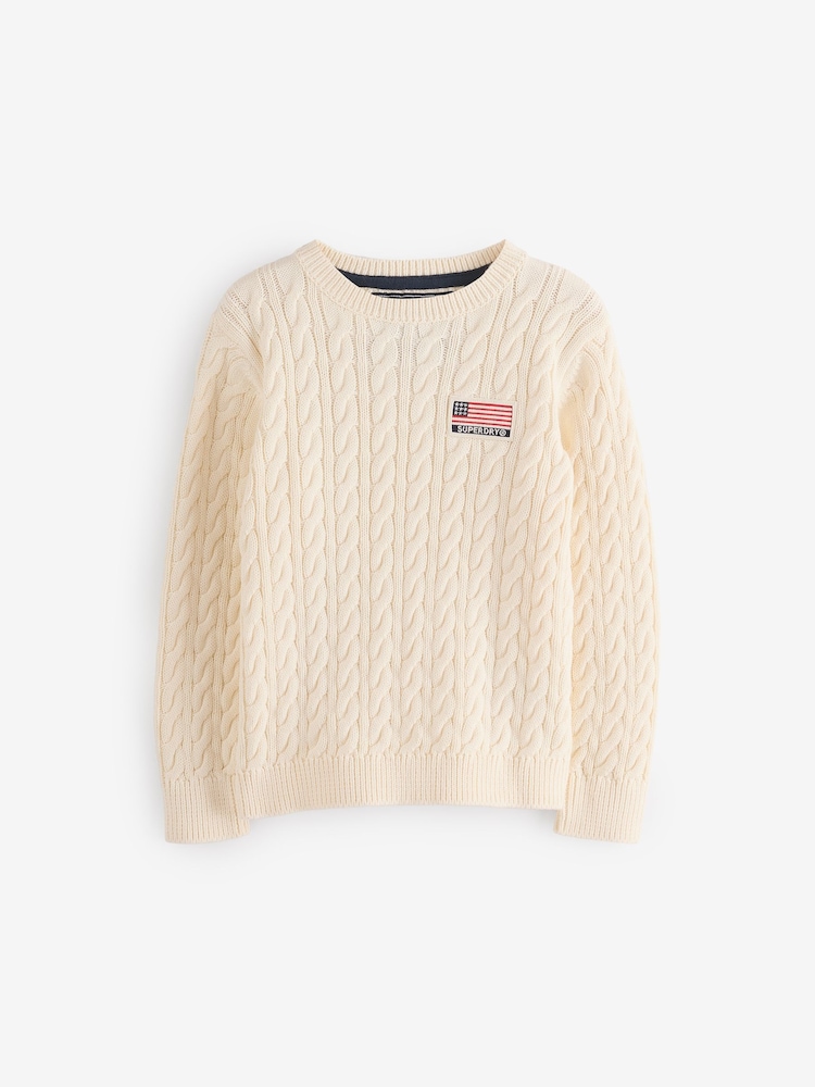 Superdry White Cable Knit Jumper - Image 6 of 6