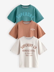 Superdry Brown/Cream T-Shirt 3 Pack - Image 1 of 6