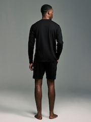 Black/Grey 100% Cotton Jersey Pyjamas Long Sleeve Shorts Set - Image 2 of 10