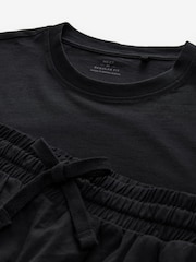 Black/Grey 100% Cotton Jersey Pyjamas Long Sleeve Shorts Set - Image 9 of 10