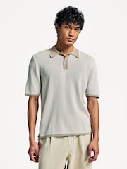 Rag & Bone Natural Harvey Knit Polo Shirt - Image 1 of 5