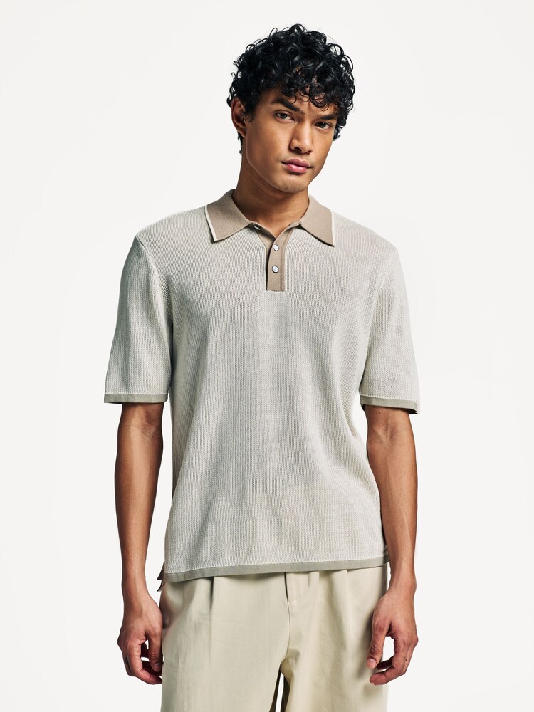Rag & Bone Natural Harvey Knit Polo Shirt - Image 1 of 5