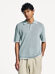Rag & Bone Blue Harvey Knit Polo Shirt - Image 1 of 7