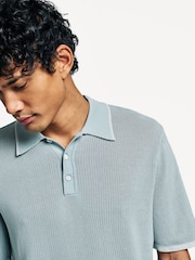 Rag & Bone Blue Harvey Knit Polo Shirt - Image 4 of 7