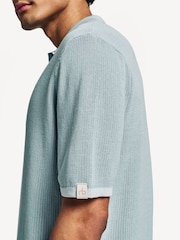Rag & Bone Blue Harvey Knit Polo Shirt - Image 5 of 7