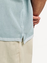 Rag & Bone Blue Harvey Knit Polo Shirt - Image 6 of 7