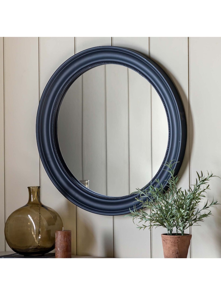 Gallery Home Grey Wood Loughor Round Wall Mirror - Image 1 of 7