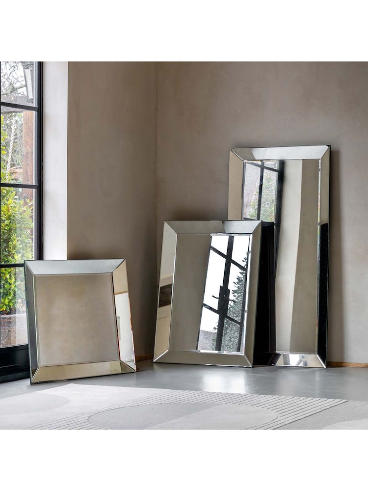 Gallery Home Silver Clear Bevelled Glass Risca Rectangle Wall Mirror - Image 1 of 5