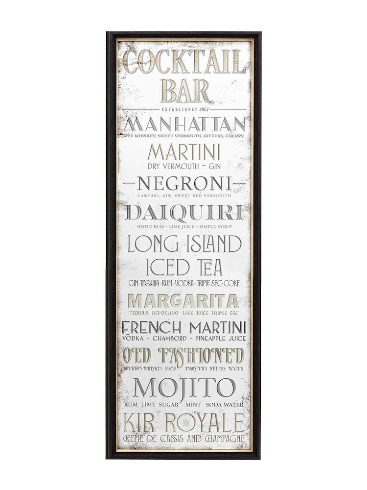 Gallery Home Brown Retro Cocktail List Mirrored Sign - Image 3 of 3