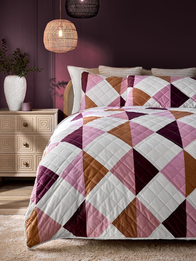 Pink Quilted Velvet Duvet Cover and Pillowcase Set - Image 1 of 4 Pink Quilted Velvet Duvet Cover and Pillowcase Set - Image 1 of 4