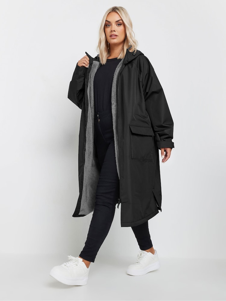 Yours Curve Black Waterproof Fleece Lined Robe - Image 1 of 5
