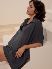 Blue Longline Overhead 100% Cotton Shirt Cover-Up - Image 3 of 5
