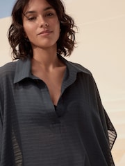 Blue Longline Overhead 100% Cotton Shirt Cover-Up - Image 5 of 5