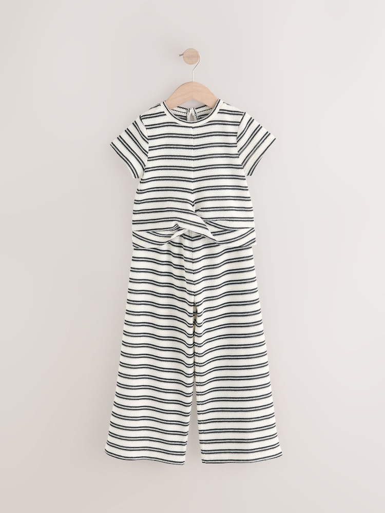 Black/White Stripe Crochet T-Shirt and Wide Leg Set (3-16yrs) - Image 1 of 4