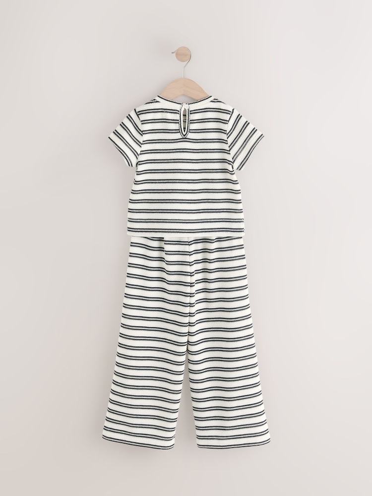 Black/White Stripe Crochet T-Shirt and Wide Leg Set (3-16yrs) - Image 2 of 4