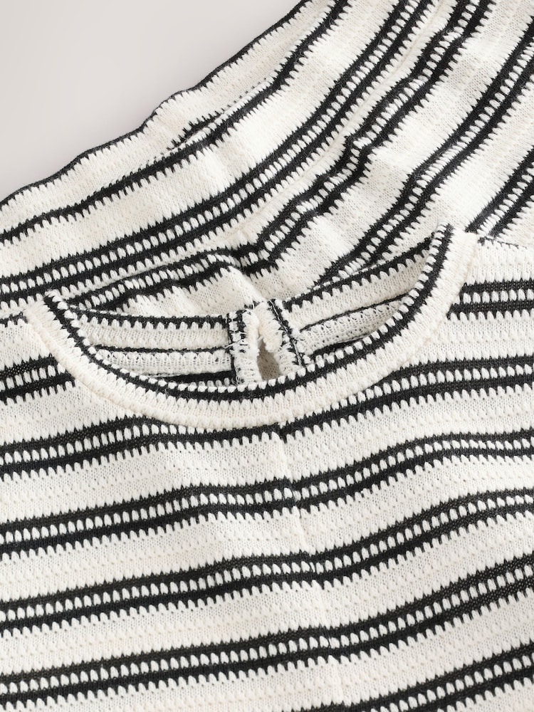 Black/White Stripe Crochet T-Shirt and Wide Leg Set (3-16yrs) - Image 4 of 4