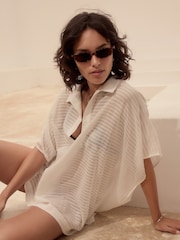 White Longline Overhead 100% Cotton Shirt Cover-Up - Image 1 of 4