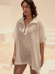 White Longline Overhead 100% Cotton Shirt Cover-Up - Image 2 of 4