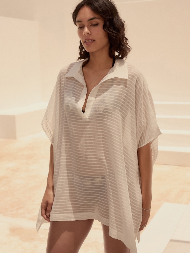 White Longline Overhead 100% Cotton Shirt Cover-Up - Image 2 of 4