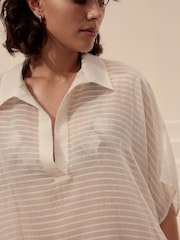White Longline Overhead 100% Cotton Shirt Cover-Up - Image 4 of 4