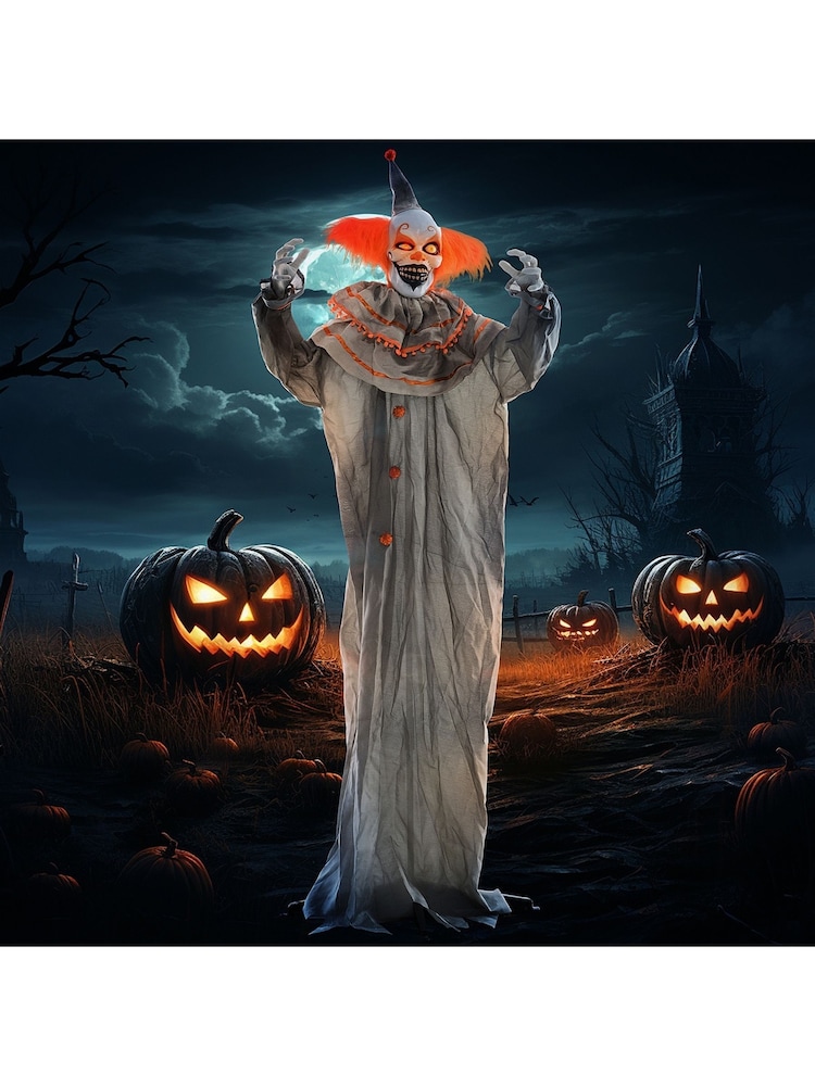 Homcom Grey 183cm Halloween Animated Clown with Sound Effects - Image 1 of 6 Homcom Grey 183cm Halloween Animated Clown with Sound Effects - Image 1 of 6