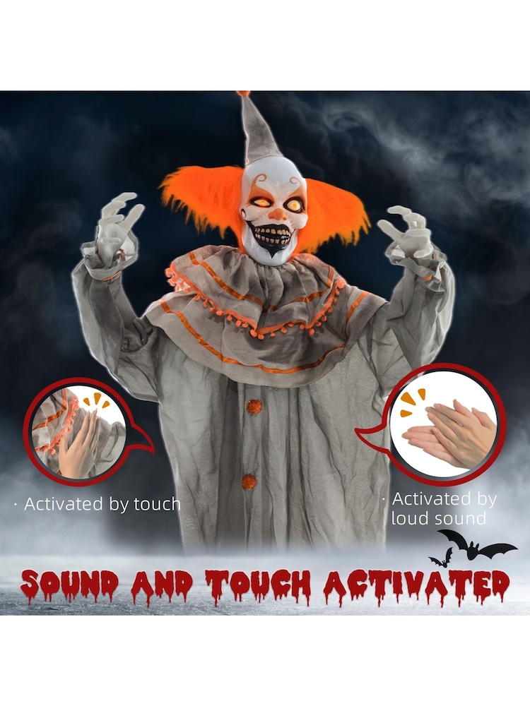 Homcom Grey 183cm Halloween Animated Clown with Sound Effects - Image 2 of 6 Homcom Grey 183cm Halloween Animated Clown with Sound Effects - Image 2 of 6