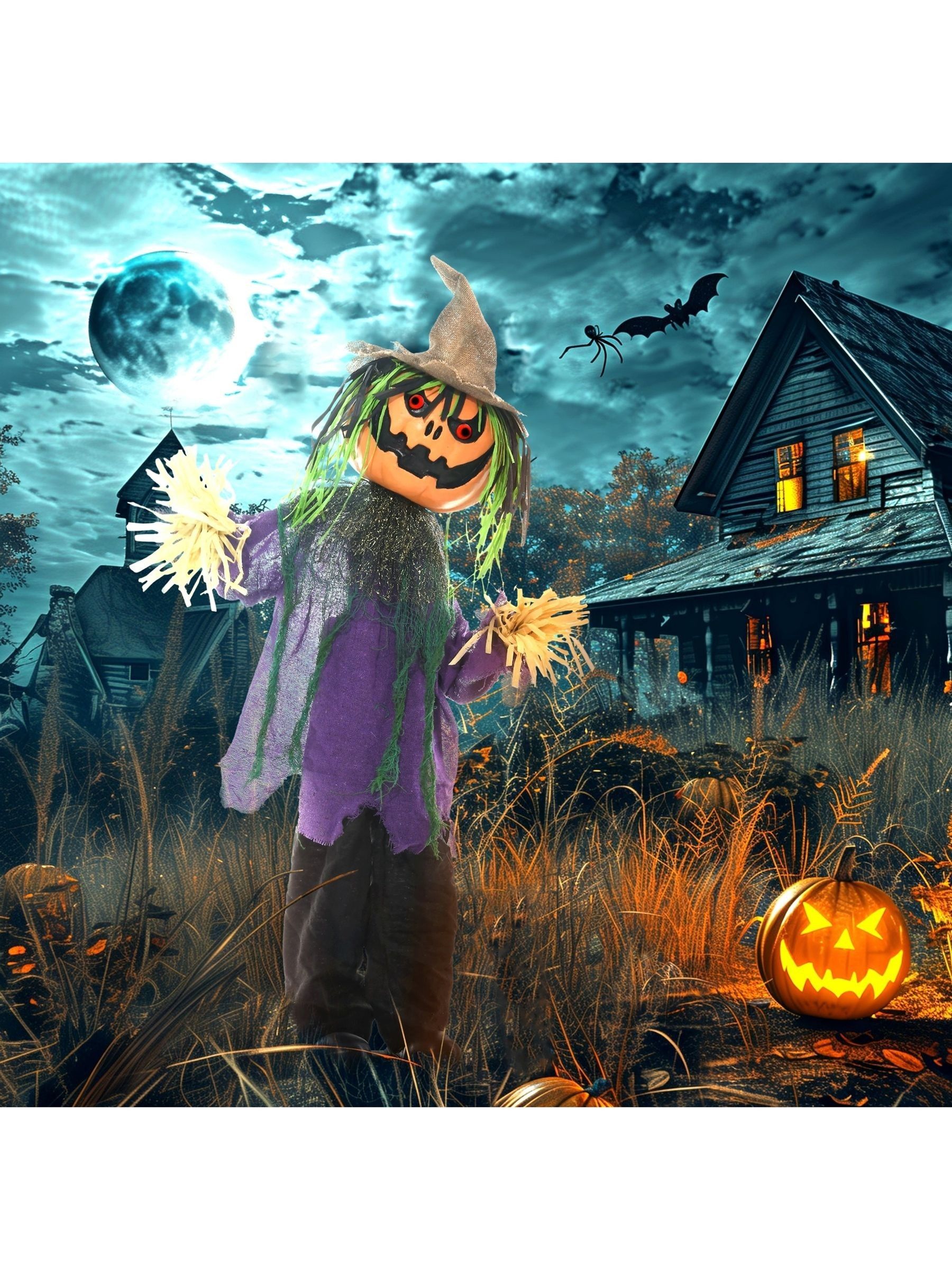 HOMCOM 106cm 45" Pumpkin Outdoor Halloween Decoration Sound Activated | Halloween Animatronic, Light Up Eyes, Music, Animated Prop, for Haunted House - Image 11