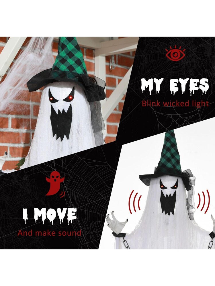 Homcom White Halloween Hanging Ghost with Sound Effects - Image 6 of 6 Homcom White Halloween Hanging Ghost with Sound Effects - Image 6 of 6