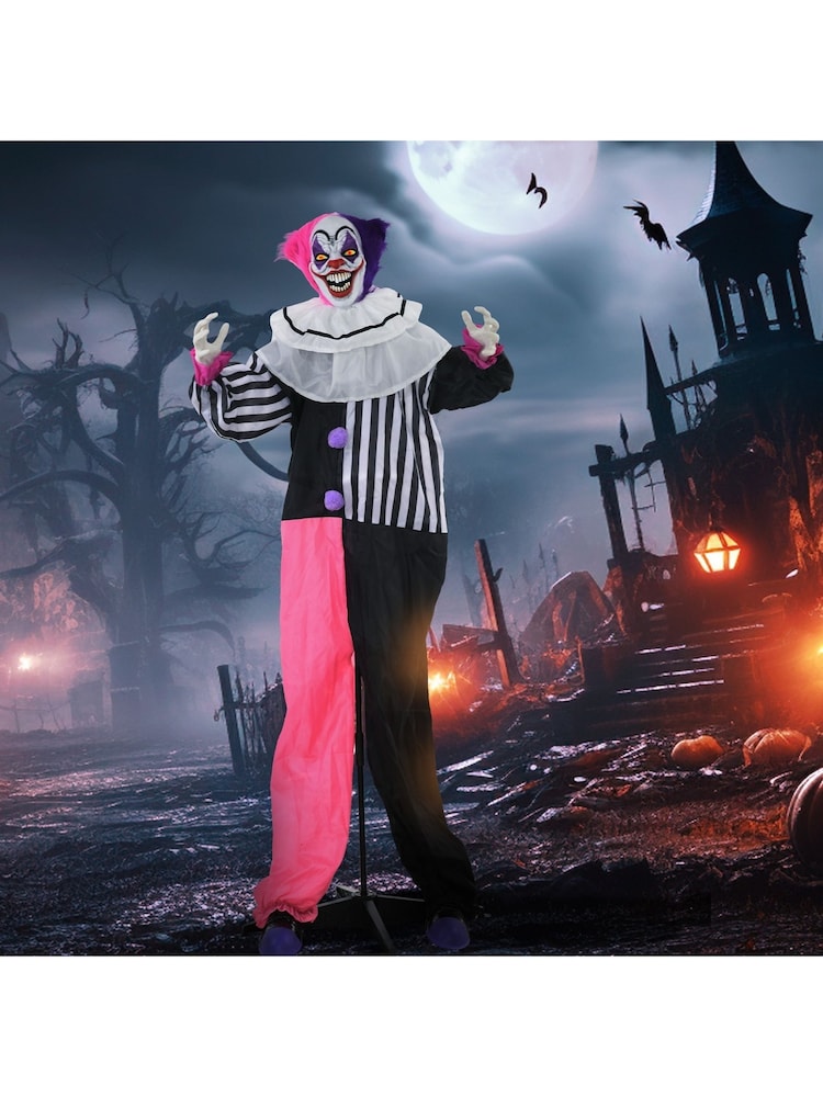 Homcom Black 173cm Halloween Animated Laughing Clown with Sound - Image 1 of 6 Homcom Black 173cm Halloween Animated Laughing Clown with Sound - Image 1 of 6