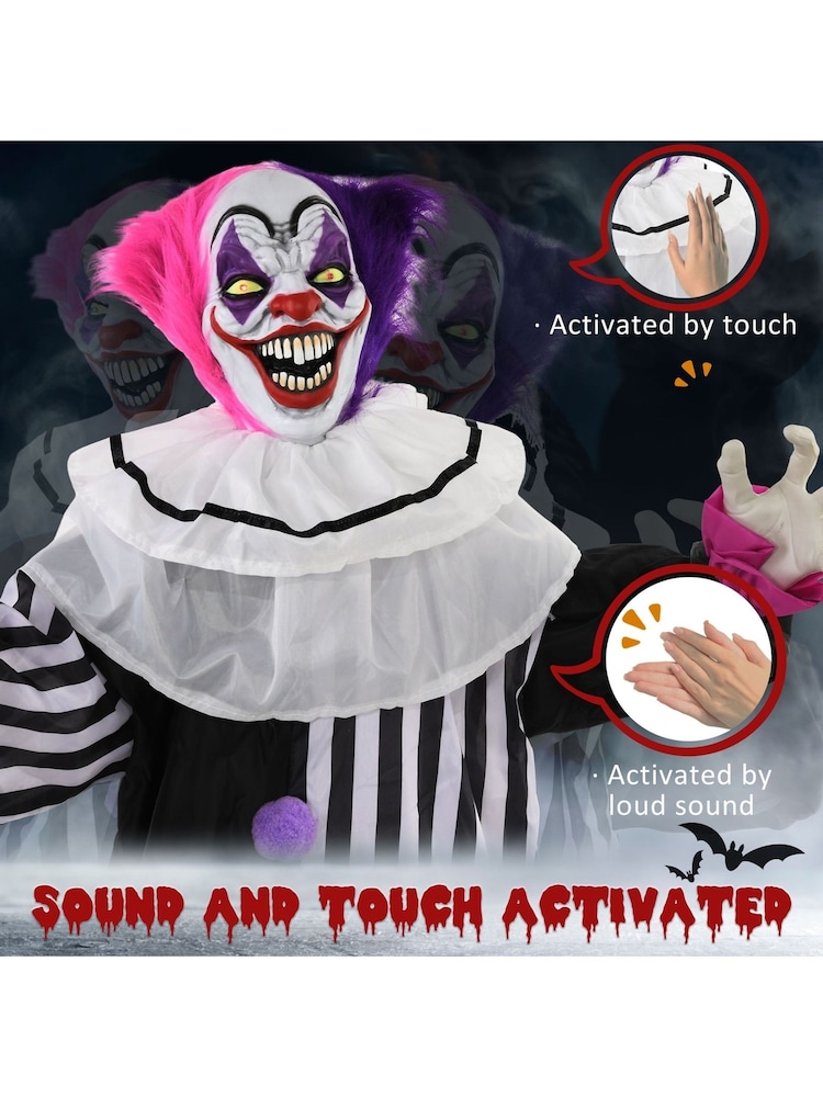 Homcom Black 173cm Halloween Animated Laughing Clown with Sound - Image 2 of 6 Homcom Black 173cm Halloween Animated Laughing Clown with Sound - Image 2 of 6