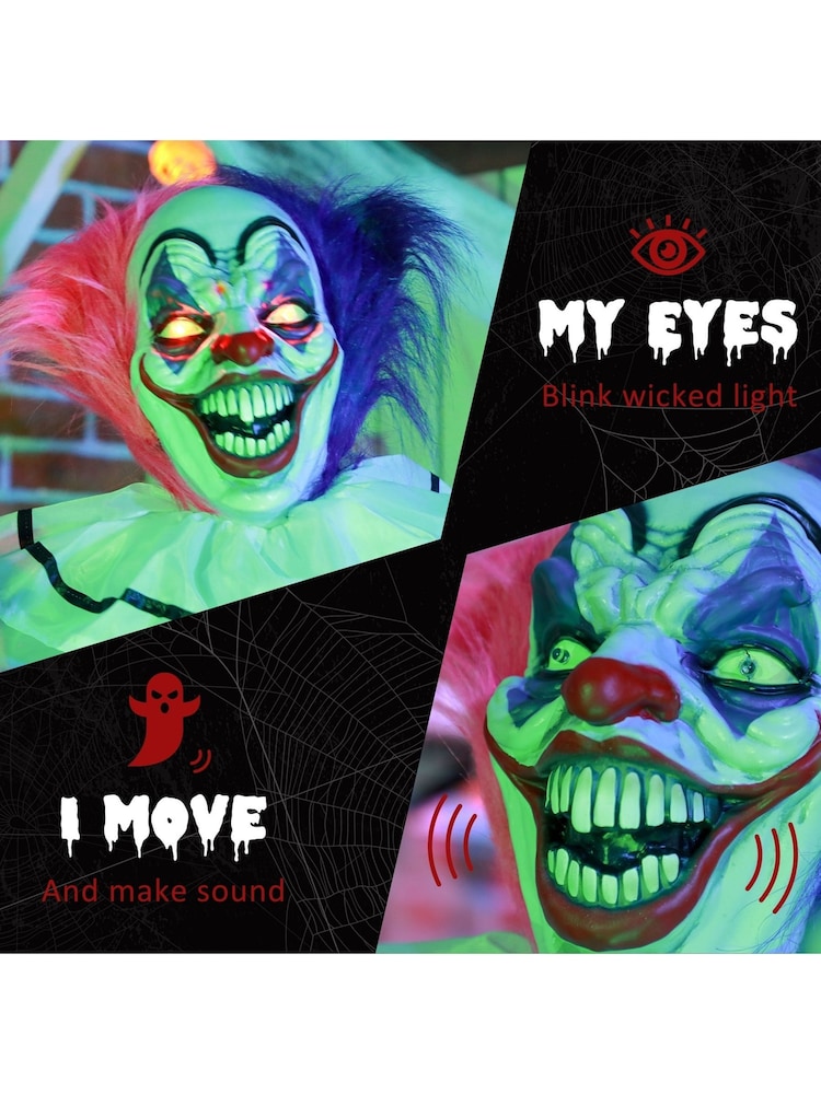 Homcom Black 173cm Halloween Animated Laughing Clown with Sound - Image 6 of 6 Homcom Black 173cm Halloween Animated Laughing Clown with Sound - Image 6 of 6