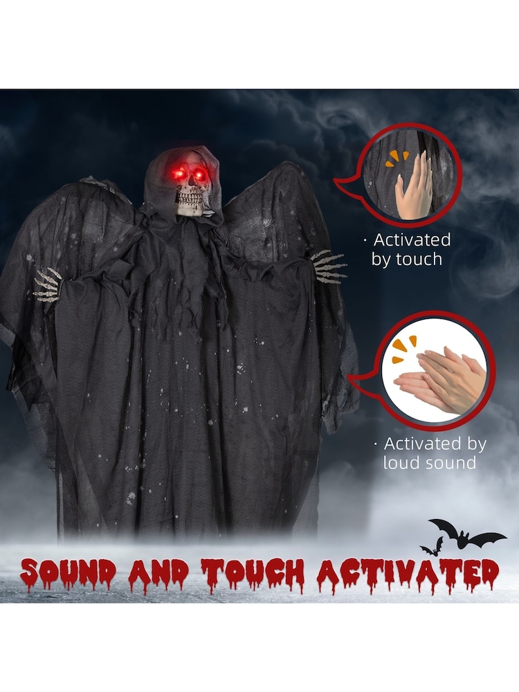 Homcom Grey 195cm Halloween Animated Winged Grim Reaper - Image 2 of 6 Homcom Grey 195cm Halloween Animated Winged Grim Reaper - Image 2 of 6