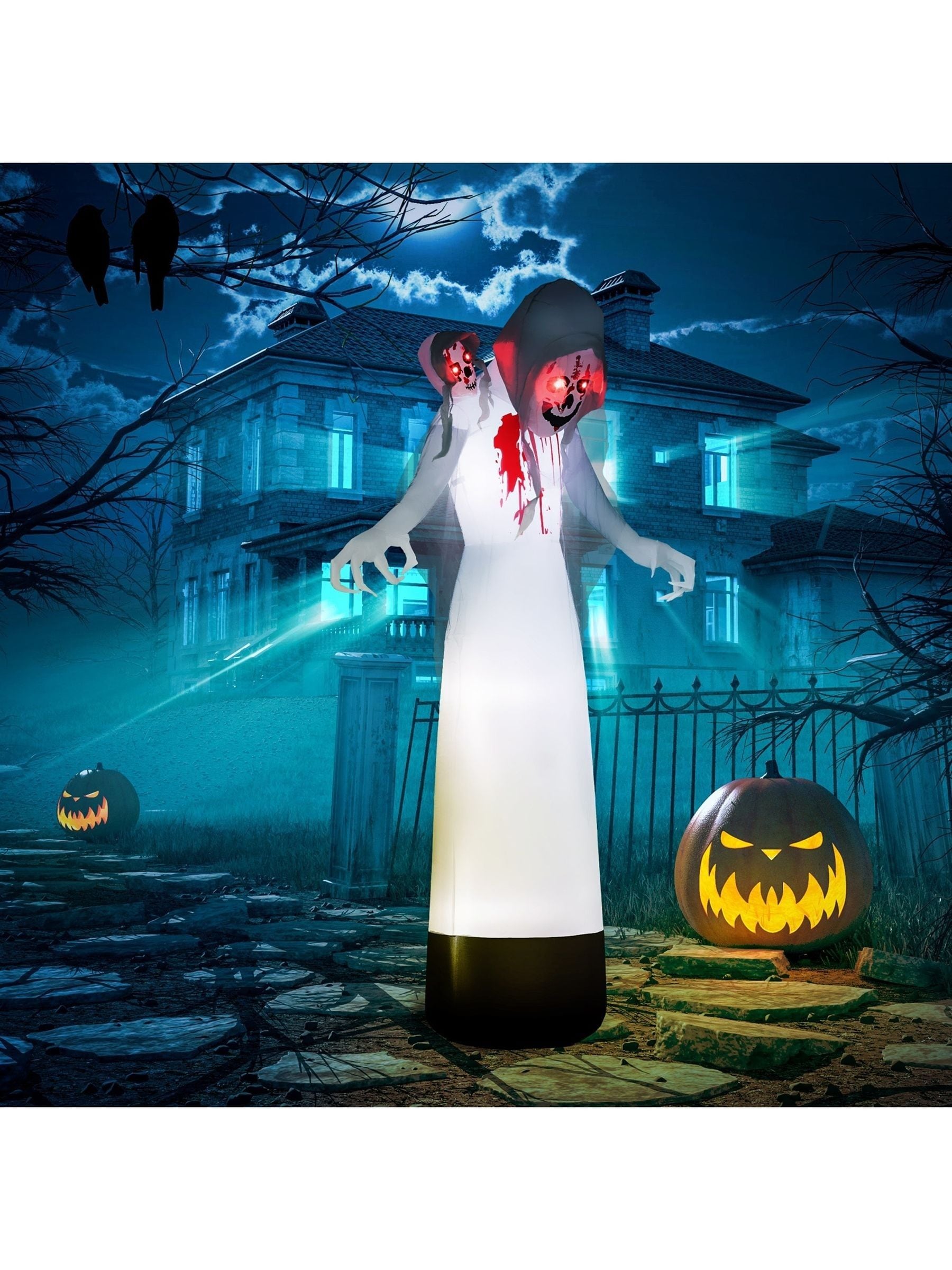 Outsunny 8.9ft Halloween Inflatable Three-Head Witch Ghost Decoration - White Polyester - 9 LED Lights - Image 11
