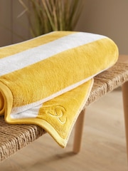 Christy Mimosa Yellow Cabana Stripe 100% Cotton Beach Towel - Image 1 of 5