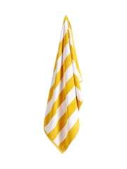 Christy Mimosa Yellow Cabana Stripe 100% Cotton Beach Towel - Image 2 of 5