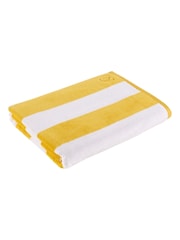 Christy Mimosa Yellow Cabana Stripe 100% Cotton Beach Towel - Image 3 of 5
