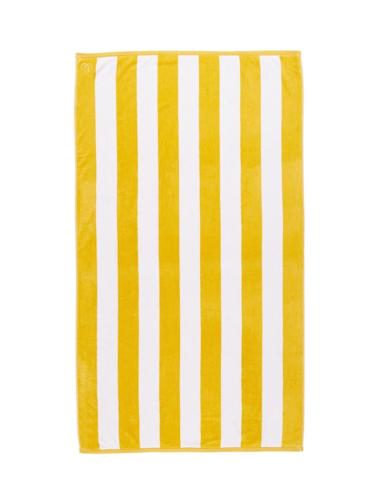 Christy Mimosa Yellow Cabana Stripe 100% Cotton Beach Towel - Image 5 of 5