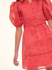 Lipsy Coral Pink Premium Puff Sleeve Occasion Shirt Dress (5-16yrs) - Image 3 of 5