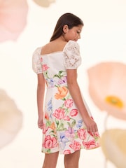 Lipsy White Lace Sleeve Occasion Dress (5-16yrs) - Image 3 of 4