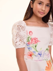 Lipsy White Lace Sleeve Occasion Dress (5-16yrs) - Image 4 of 4